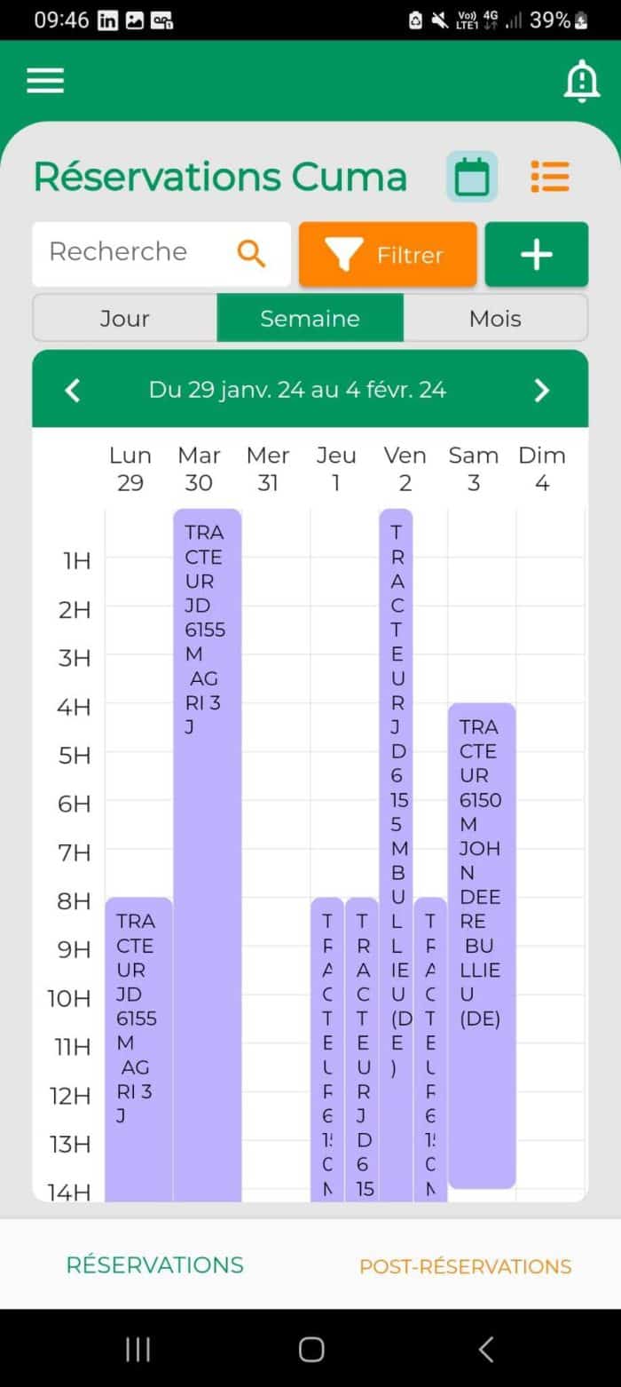 Réservation du matériel depuis un smartphone avec Mycuma planning